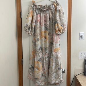 COPY - H&M off the shoulder light floral print dress, size L.